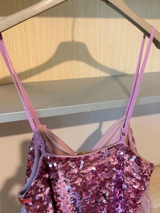 Top Fracomina lilla paillettes e piume