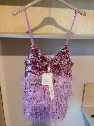 Top Fracomina lilla paillettes e piume