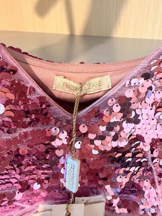 Top Fracomina lilla paillettes e piume