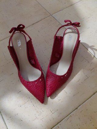 Zapatos Zara Rojos Tacón Slingback
