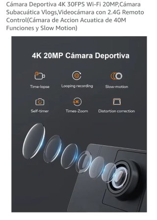Cámara Deportiva 4K 30FPS Wi-Fi 20MP