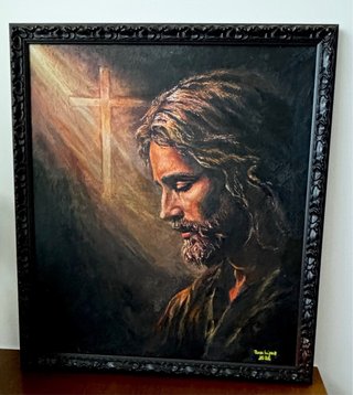 Óleo Jesús Orando Enmarcado 50x45cm