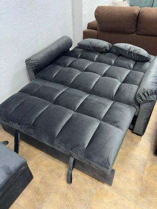 SOFÁ CAMA 3 EN 1 GRIS Y NEGRO 161cm 2 PLAZAS