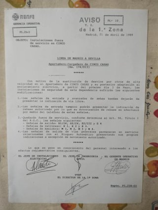 Lote 14 Avisos Históricos RENFE - 1ª Zona
