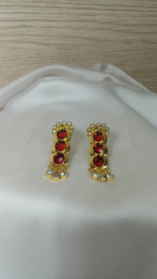 Pendientes Chapado Oro 18k Rubí Vintage Semáforo