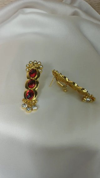 Pendientes Chapado Oro 18k Rubí Vintage Semáforo