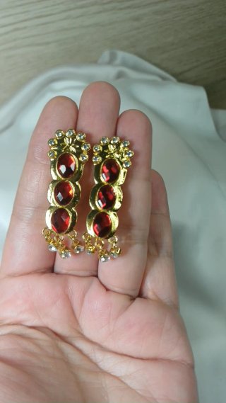 Pendientes Chapado Oro 18k Rubí Vintage Semáforo