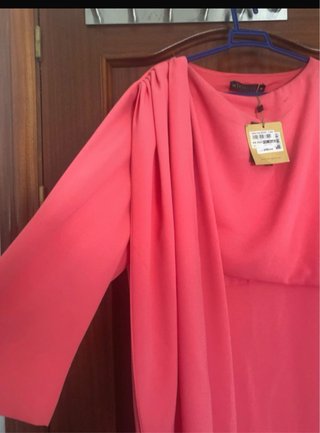 Vestido largo fiesta naranja/rosa con etiqueta