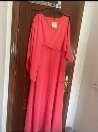 Vestido largo fiesta naranja/rosa con etiqueta