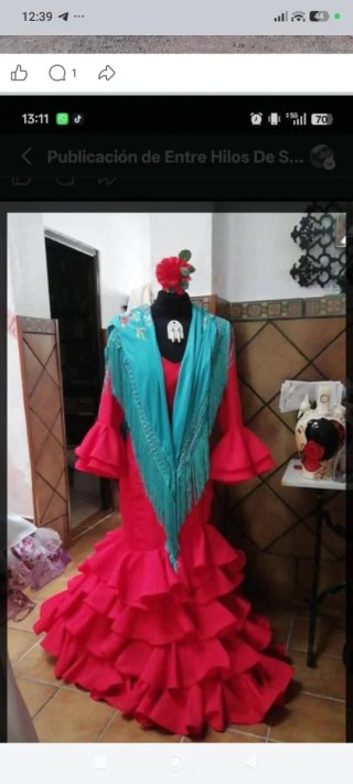 Traje Flamenca Rojo y Turquesa Talla Única