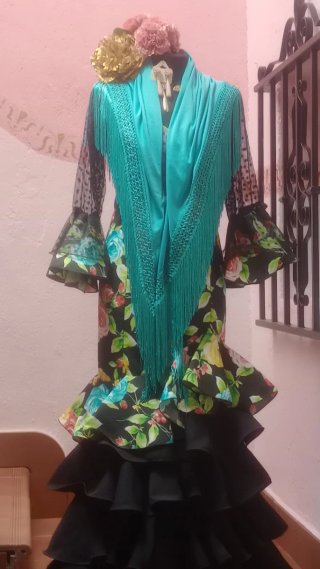 Traje Flamenca Rojo y Turquesa Talla Única