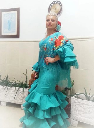 Traje Flamenca Rojo y Turquesa Talla Única