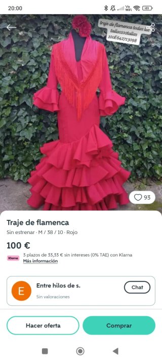 Traje Flamenca Rojo y Turquesa Talla Única