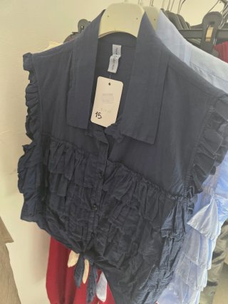 Camisa azul con volantes talla única