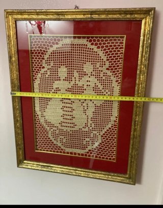 Quadro vintage con centrino uncinetto