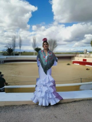 Traje Flamenca Blanco Volantes Talla Única