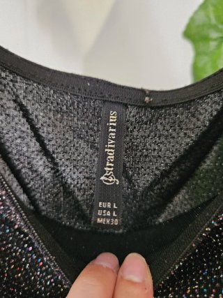 Top brillante negro plateado