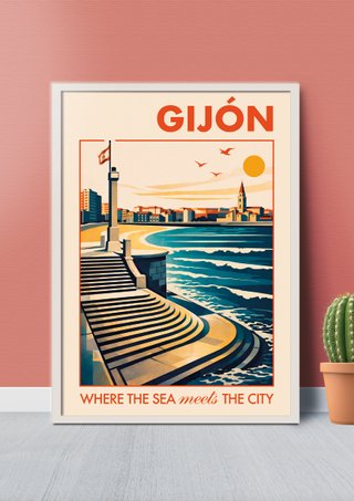 Cuadro Póster GIJÓN A3 Estilo BAUHAUS