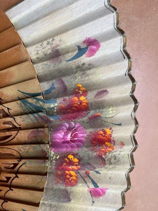 Abanico madera antiguo pintado flores