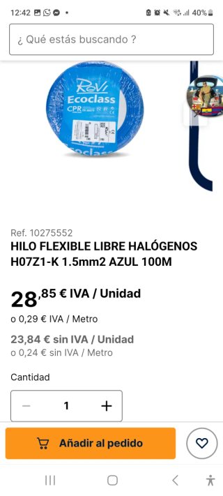 Cable Eléctrico H07Z1-K (AS) 1x6mm² 50m cable 1.5