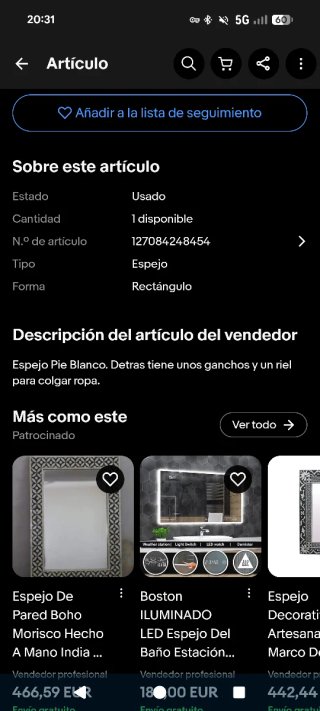 Espejo con perchero de pie Ikea blanco