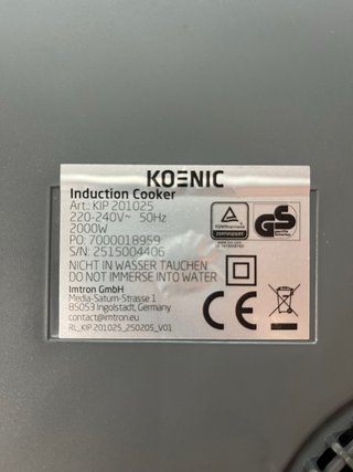Placa de Inducción KOENIC 2000W