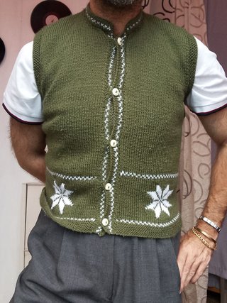 Gilet lana vintage anni '90 verde bianco size m