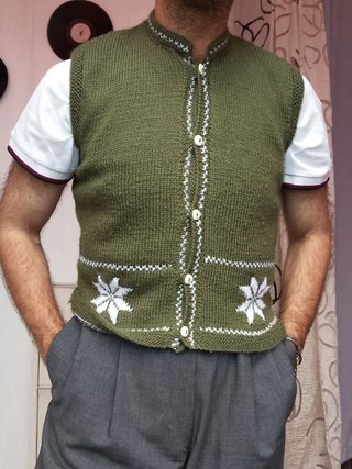 Gilet lana vintage anni '90 verde bianco size m