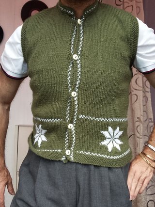 Gilet lana vintage anni '90 verde bianco size m
