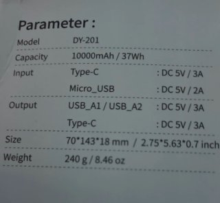 powerBank 10000 mah - mod. DY-201 bianca - NUOVA