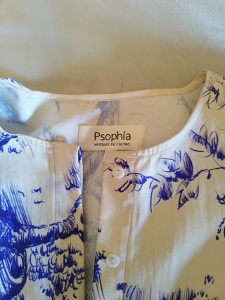 Blusa alta costura azul y bes