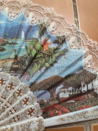 Abanico Vintage Tenerife Mapa Encaje
