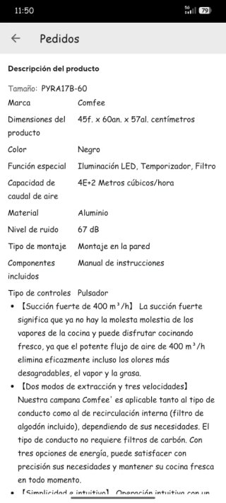 Campana extractora Comfee negra 60 cm