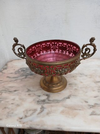 Centro de mesa antiguo cristal y metal