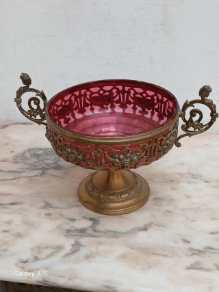 Centro de mesa antiguo cristal y metal