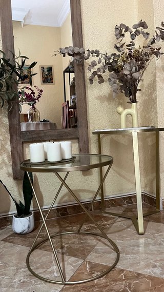 Conjunto mesas auxiliares cristal y metal