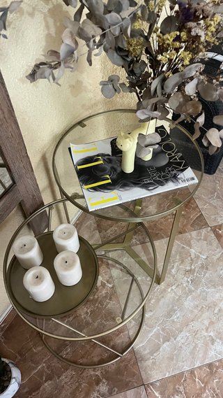 Conjunto mesas auxiliares cristal y metal