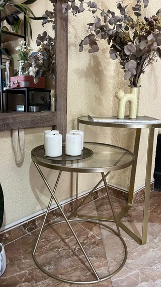 Conjunto mesas auxiliares cristal y metal