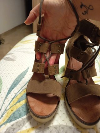Sandalias Bronx Piel Marrón /verde militar Tacón
