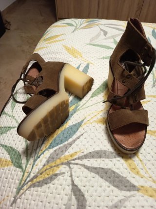 Sandalias Bronx Piel Marrón /verde militar Tacón