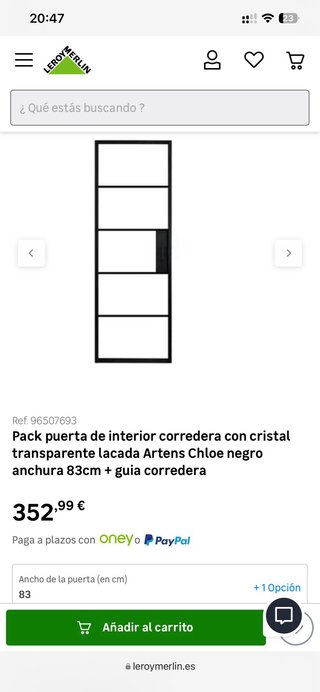 Puerta corredera negra y cristal 83cm