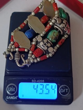 Pulsera artesanal plata, turquesa y coral