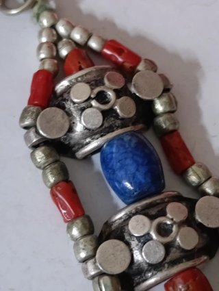 Pulsera artesanal plata, turquesa y coral