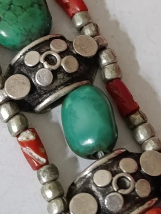 Pulsera artesanal plata, turquesa y coral