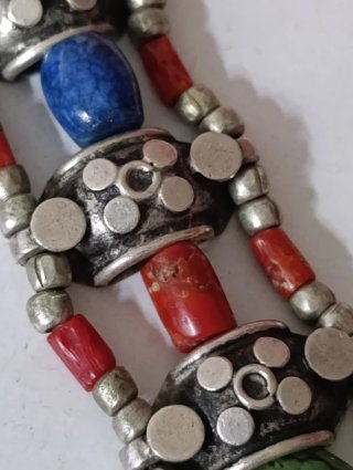 Pulsera artesanal plata, turquesa y coral