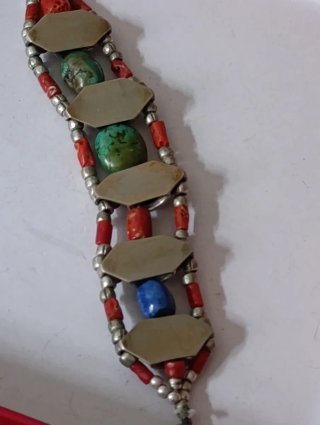 Pulsera artesanal plata, turquesa y coral