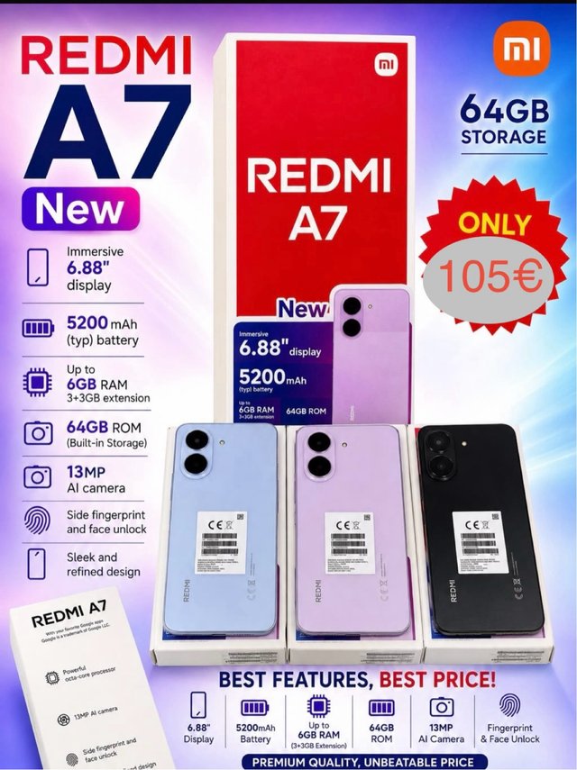 Redmi A7 64GB Negro/Azul/Morado