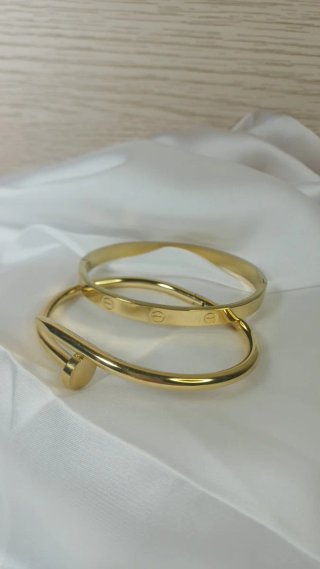 Conjunto Brazaletes Chapado Oro 18k Vintage Love