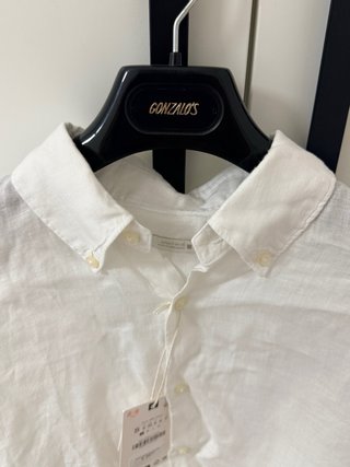 Camisa Lino Blanca Zara  Hombre