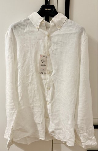 Camisa Lino Blanca Zara  Hombre